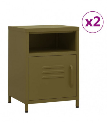 Nightstands 2 pcs Olive Green 35x35x51 cm Steel