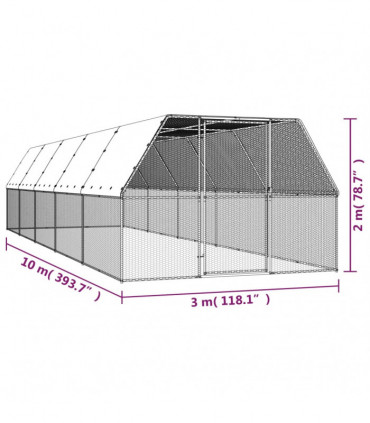 Outdoor Chicken Cage 3x10x2 m Galvanised Steel