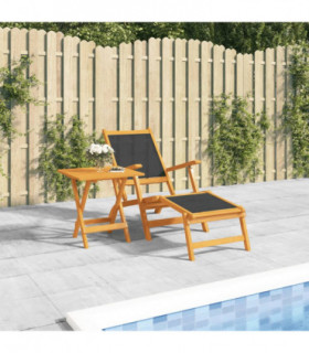 Outdoor Deck Chair with Table Solid Wood Acacia and Textilene