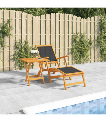 Outdoor Deck Chair with Table Solid Wood Acacia and Textilene