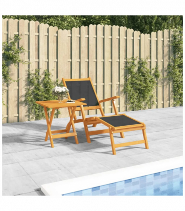 Outdoor Deck Chair with Table Solid Wood Acacia and Textilene