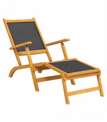 Outdoor Deck Chair with Table Solid Wood Acacia and Textilene