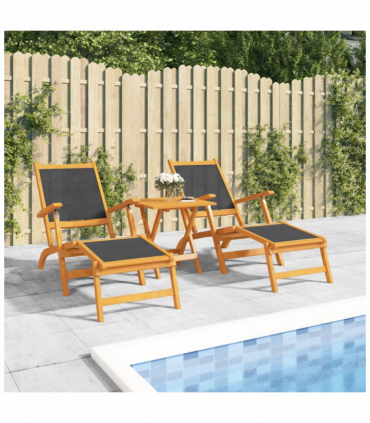 Outdoor Deck Chairs 2 pcs Solid Wood Acacia and Textilene