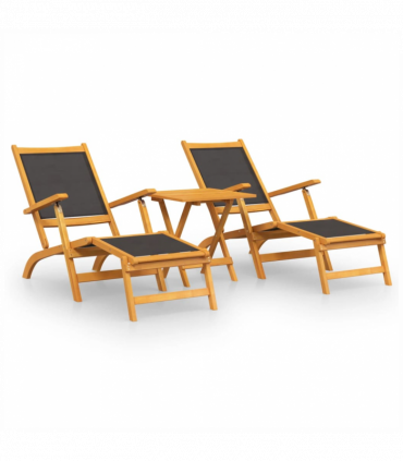 Outdoor Deck Chairs with Table Solid Wood Acacia and Textilene