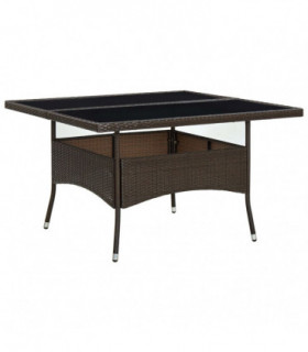Outdoor Dining Table Brown Poly Rattan and Glass