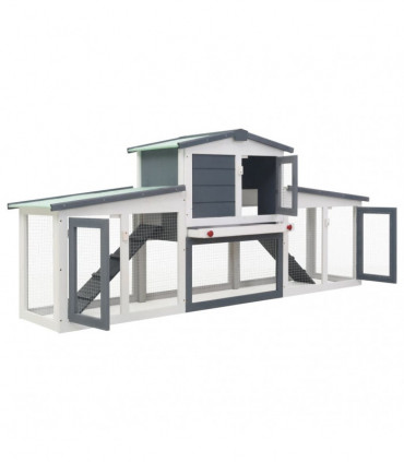 Outdoor Large Rabbit Hutch Grey and White 204x45x85 cm Wood