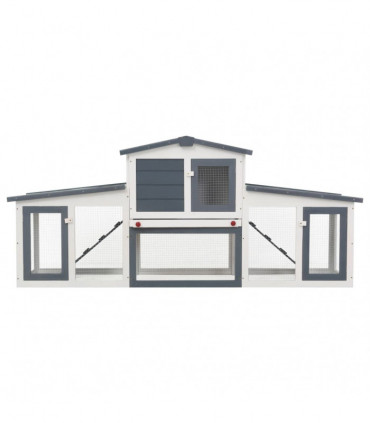Outdoor Large Rabbit Hutch Grey and White 204x45x85 cm Wood