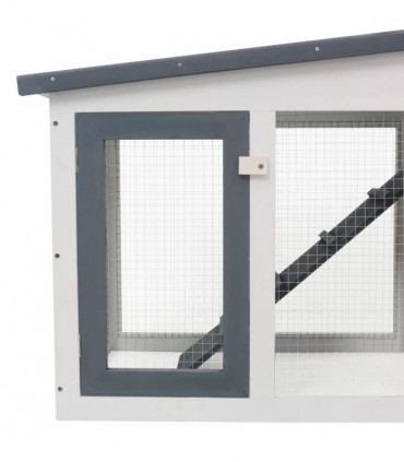 Outdoor Large Rabbit Hutch Grey and White 204x45x85 cm Wood