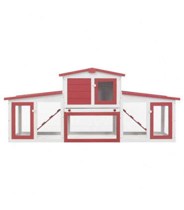 Outdoor Large Rabbit Hutch Red and White 204x45x85 cm Wood