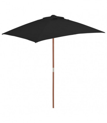 Outdoor Parasol with Wooden Pole Black 150x200 cm