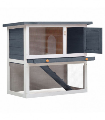 Outdoor Rabbit Hutch 1 Door Grey Wood