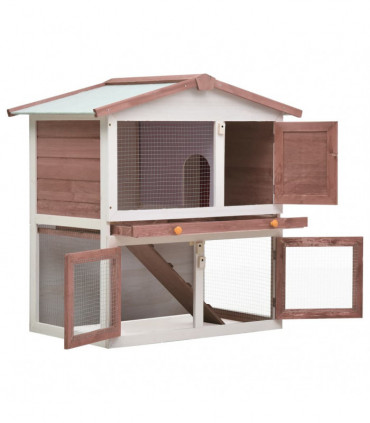 Outdoor Rabbit Hutch 3 Doors Brown Wood