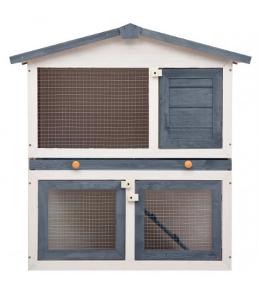 Outdoor Rabbit Hutch 3 Doors Grey Wood