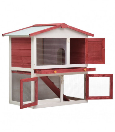 Outdoor Rabbit Hutch 3 Doors Red Wood