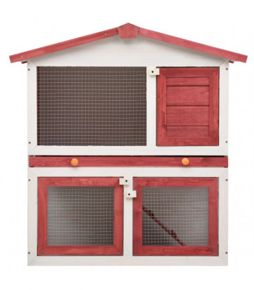 Outdoor Rabbit Hutch 3 Doors Red Wood