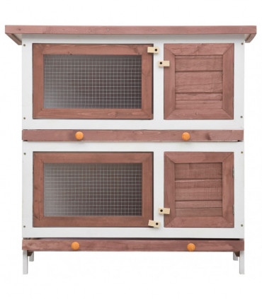 Outdoor Rabbit Hutch 4 Doors Brown Wood