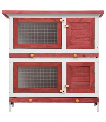 Outdoor Rabbit Hutch 4 Doors Red Wood