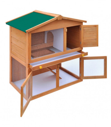 Outdoor Rabbit Hutch Small Animal House Pet Cage 3 Doors Wood
