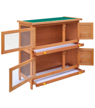 Outdoor Rabbit Hutch Small Animal House Pet Cage 4 Doors Wood