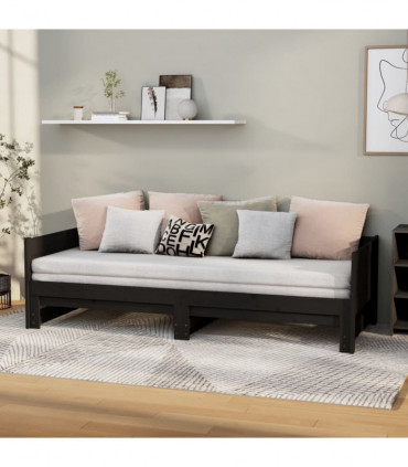 Pull-out Day Bed Black Solid Wood Pine 2x(90x200) cm