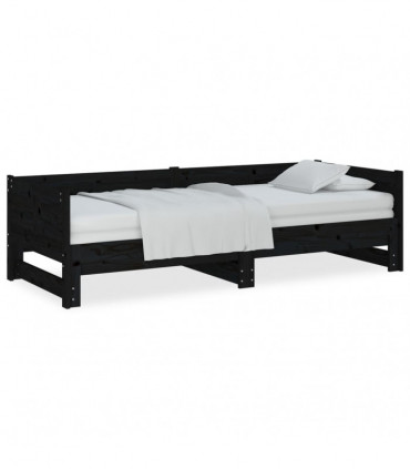Pull-out Day Bed Black Solid Wood Pine 2x(90x200) cm