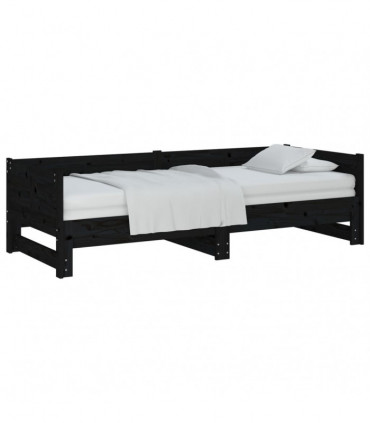 Pull-out Day Bed Black Solid Wood Pine 2x(90x200) cm