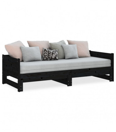 Pull-out Day Bed Black Solid Wood Pine 2x(90x200) cm