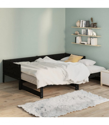 Pull-out Day Bed Black Solid Wood Pine 2x(90x200) cm