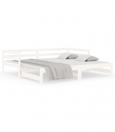 Pull-out Day Bed White 2x(80x200) cm Solid Wood Pine