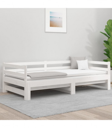Pull-out Day Bed White 2x(80x200) cm Solid Wood Pine