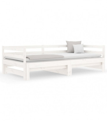 Pull-out Day Bed White 2x(80x200) cm Solid Wood Pine