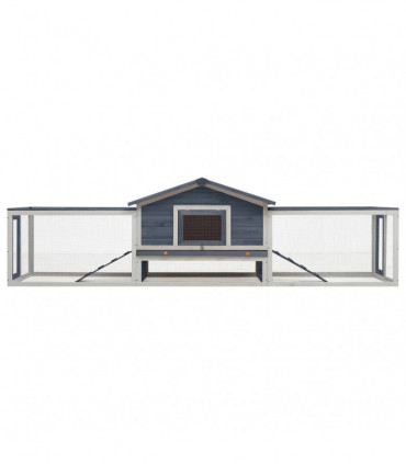 Rabbit Hutch Grey 303x60x86 cm Solid Pine & Fir Wood