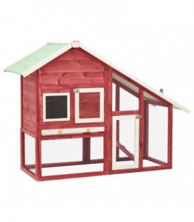 Rabbit Hutch Red and White 140x63x120 cm Solid Firwood
