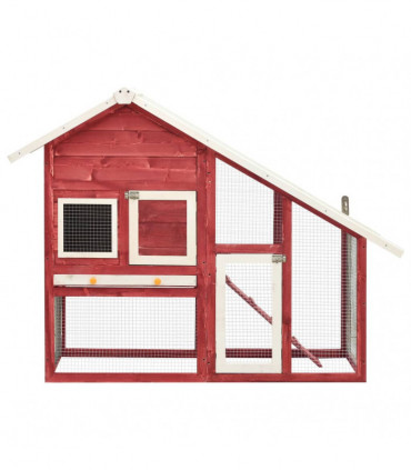 Rabbit Hutch Red and White 140x63x120 cm Solid Firwood