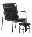 Relaxing Armchair with a Footrest Black Real Leather