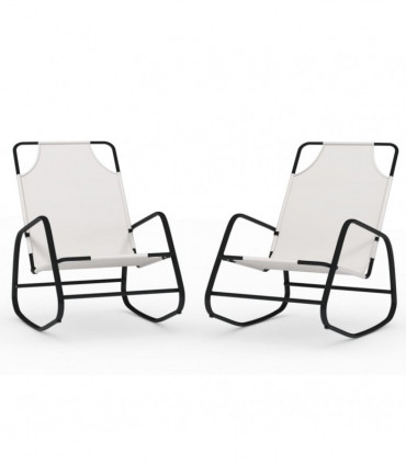 Rocking Sun Loungers 2 pcs Cream Steel and Textilene