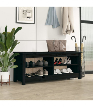 Shoe Bench Black 110x38x45.5 cm Solid Wood Pine