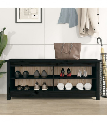 Shoe Bench Black 110x38x45.5 cm Solid Wood Pine