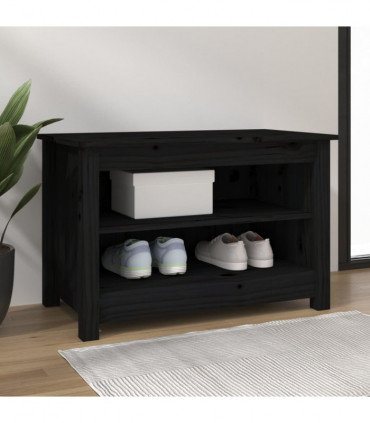 Shoe Bench Black 70x38x45.5 cm Solid Wood Pine