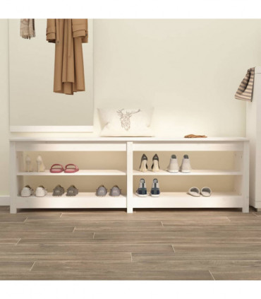 Shoe Bench White 160x36.5x50 cm Solid Wood Pine