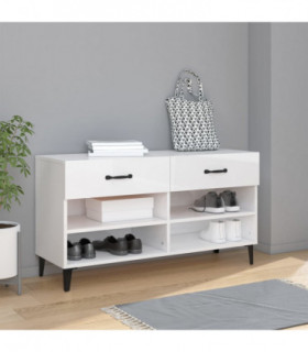 Shoe Cabinet High Gloss White 102x35x55 cm Engineered Wood