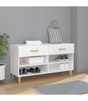 Shoe Cabinet High Gloss White 102x35x55 cm Engineered Wood