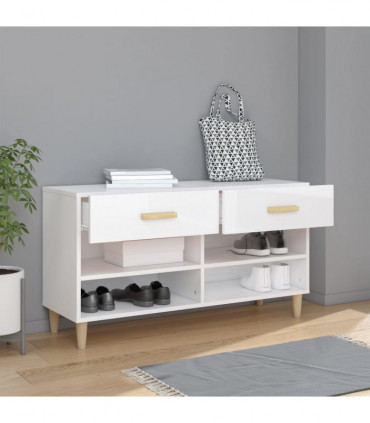 Shoe Cabinet High Gloss White 102x35x55 cm Engineered Wood