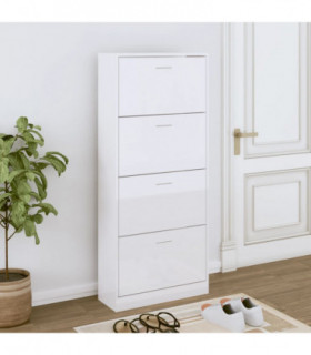 Shoe Cabinet High Gloss White 63x24x147 cm Engineered Wood