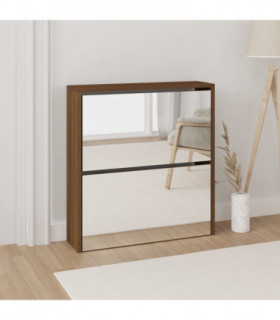 Shoe Cabinet with Mirror 2-Layer Brown Oak 63x17x67 cm