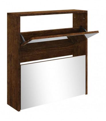 Shoe Cabinet with Mirror 2-Layer Smoked Oak 63x17x67 cm