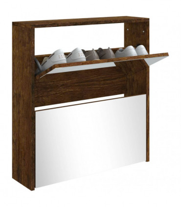 Shoe Cabinet with Mirror 2-Layer Smoked Oak 63x17x67 cm