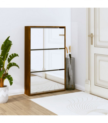 Shoe Cabinet with Mirror 3-Layer Brown Oak 63x17x102.5 cm