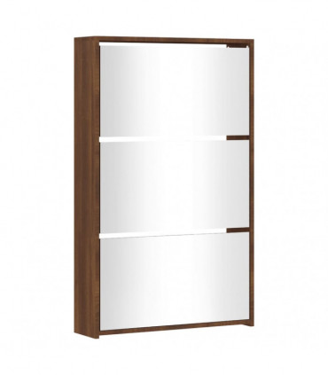 Shoe Cabinet with Mirror 3-Layer Brown Oak 63x17x102.5 cm