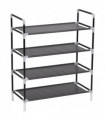 Shoe Rack with 4 Shelves Metal and Non-woven Fabric Black